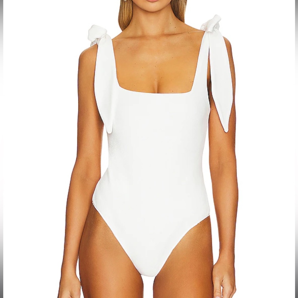 Classy Show Me Your Mumu White Tie-Shoulder One-Piece Bodysuit XS